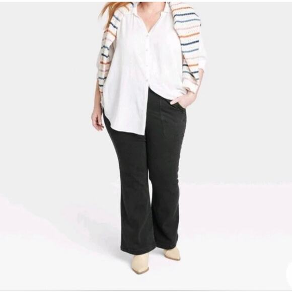 NWT Knox Rose The Anywhere Flare Pant Jeans Black Plus Size 30W - Picture 1 of 4